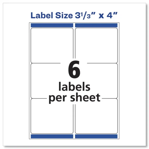 Outlet 3.33 in. x 4 in. Shipping Labels with TrueBlock Technology for Inkjet/Laser Printers - White (6/Sheet, 500 Sheets/Box) Labels & Label Makers