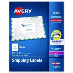 Online 3.5 in. x 5 in. Shipping Labels-Bulk Packs for Inkjet/Laser Printers - White (4/Sheet, 250 Sheets/Box) Labels & Label Makers
