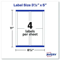 Online 3.5 in. x 5 in. Shipping Labels-Bulk Packs for Inkjet/Laser Printers - White (4/Sheet, 250 Sheets/Box) Labels & Label Makers