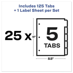 New Index Maker 11 in. x 8.5 in. 5-Tab Print and Apply Clear Label Dividers - White (25/Box) Binders & Binding Supplies