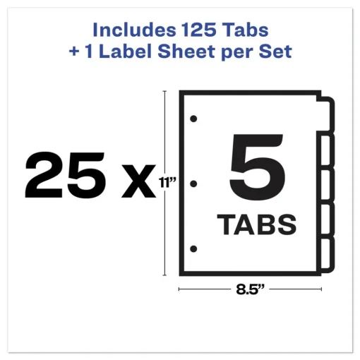 New Index Maker 11 in. x 8.5 in. 5-Tab Print and Apply Clear Label Dividers - White (25/Box) Binders & Binding Supplies