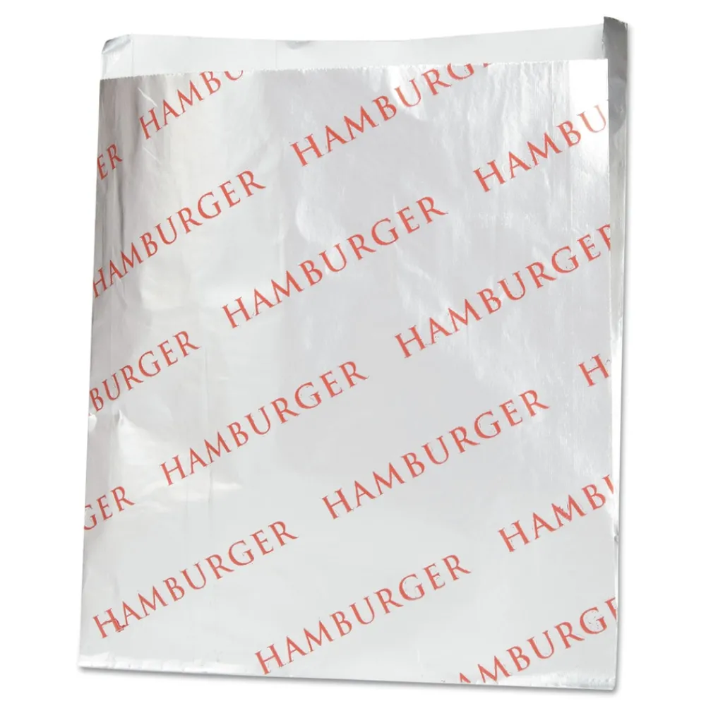 Best 300527 6 in. x 6.5 in. Foil Single-Serve Bags - Silver, Hamburger Design (1000/Carton) Tabletop And Serveware