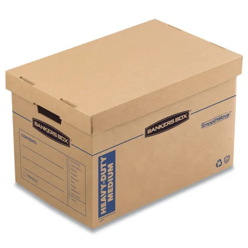 Best SmoothMove 12.25 in. x 18.5 in. x 12 in. Maximum Strength Moving/Storage Boxes - Medium, Brown/Blue (8/Carton) Desk Accessories & Office Organizers