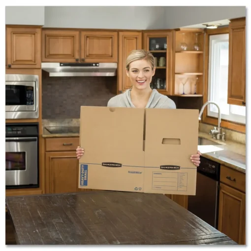 Best SmoothMove 12.25 in. x 18.5 in. x 12 in. Maximum Strength Moving/Storage Boxes - Medium, Brown/Blue (8/Carton) Desk Accessories & Office Organizers