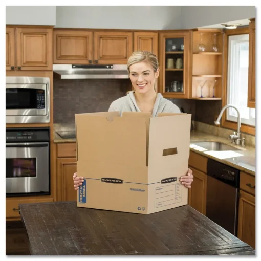 Best SmoothMove 12.25 in. x 18.5 in. x 12 in. Maximum Strength Moving/Storage Boxes - Medium, Brown/Blue (8/Carton) Desk Accessories & Office Organizers