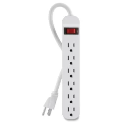 Hot 6 Outlets 3 ft. Cord Power Strip - White Office Electronics & Batteries