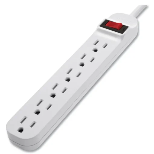 Hot 6 Outlets 3 ft. Cord Power Strip - White Office Electronics & Batteries
