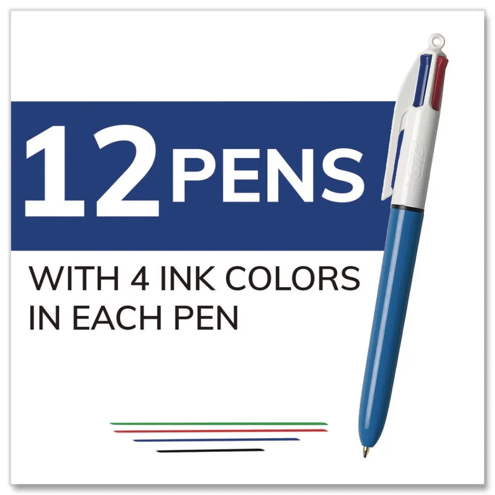 Discount Medium 1 mm Multi-Color Retractable Ballpoint Pen - Black/Blue/Green/Red Ink/Blue/White Barrel (12/Box) Pens, Pencils & Markers