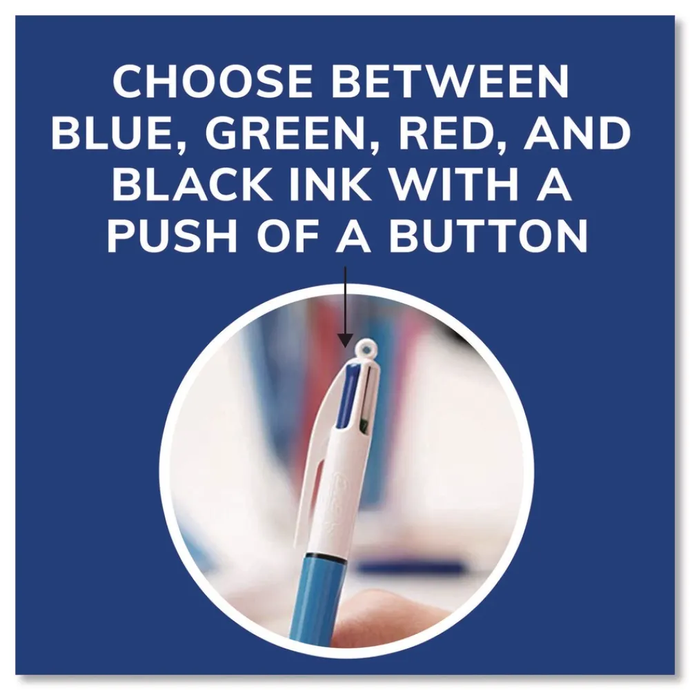 Discount Medium 1 mm Multi-Color Retractable Ballpoint Pen - Black/Blue/Green/Red Ink/Blue/White Barrel (12/Box) Pens, Pencils & Markers