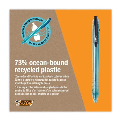 New ReVolution Ocean Bound Medium 1 millimeter Retractable Ballpoint Pen - Black Ink/Translucent Blue Barrel (1-Dozen) Pens, Pencils & Markers