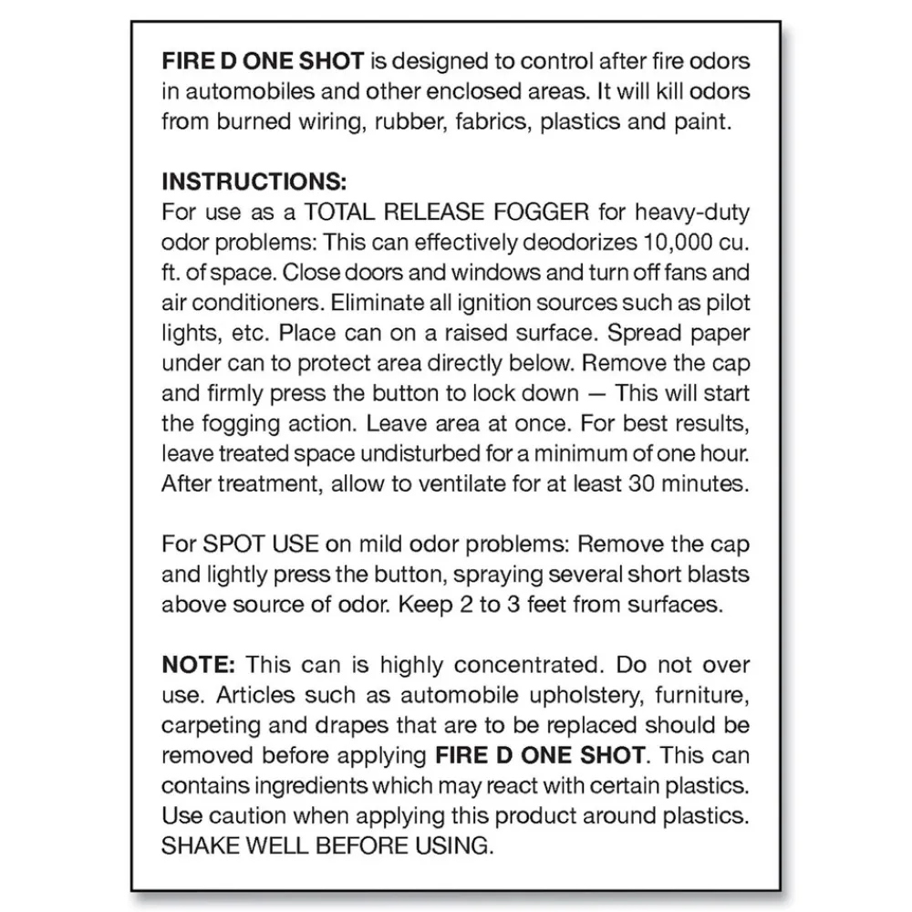 New 5 oz Fire D One Shot Aerosol (12/Carton) Cleaning & Janitorial Supplies