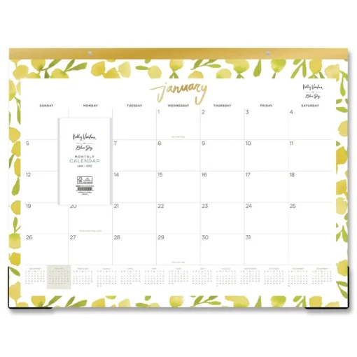 Discount 22 in. x 17 in. 12-Month (Jan to Dec): 2026 Mimosa Monthly Desk Pad Calendar - Lemon Artwork, White/Yellow/Green Sheets Calendars & Planners