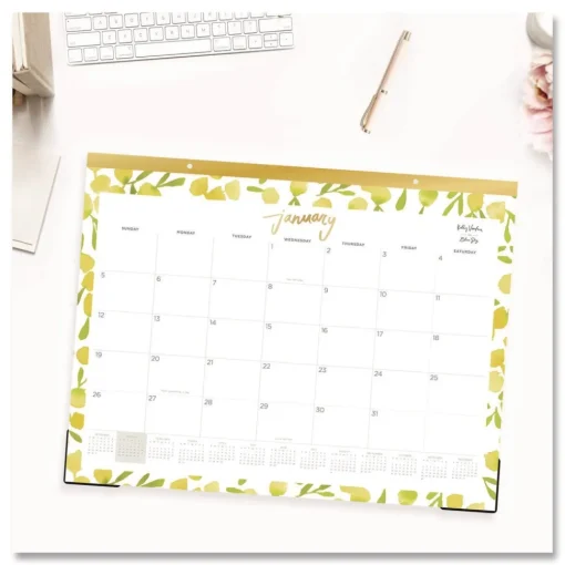 Discount 22 in. x 17 in. 12-Month (Jan to Dec): 2026 Mimosa Monthly Desk Pad Calendar - Lemon Artwork, White/Yellow/Green Sheets Calendars & Planners