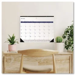 Hot 12-Month (Jan to Dec): 2026 22 in. x 17 in. DuraGlobe Monthly Desk Pad Calendar - White/Blue/Gray Sheets, Black Binding/Corners Calendars & Planners