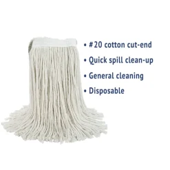 New #20 Cut-End Cotton Wet Mop Head - White (12/Carton) Cleaning & Janitorial Supplies