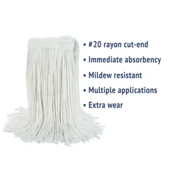 Hot #20 Cut-End Rayon Wet Mop Head - White (12/Carton) Cleaning & Janitorial Supplies