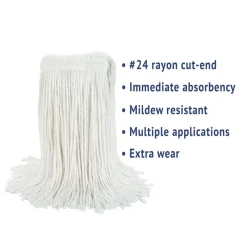 #24 Cut-End Rayon Wet Mop Head - White (12/Carton) Cleaning & Janitorial Supplies