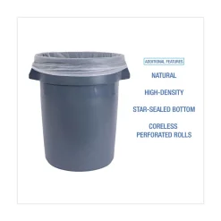 New 33 Gallon 14 mic 33 in. x 38 in. Perforated Roll High-Density Can Liners - Natural (25 Bags/Roll, 10 Rolls/Carton) Cleaning & Janitorial Supplies