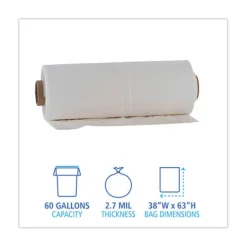 Clearance 60 Gallon 2.7 mil 38 in. x 63 in. Industrial Drum Liners Rolls - Clear (50/Carton) Trash & Waste Bins