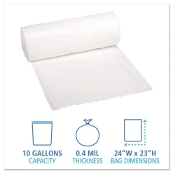 Best 10 Gallon 0.4 mil 24 in. x 23 in. Perforated Roll Low-Density Waste Can Liners - White (25 Bags/Roll, 20 Rolls/Carton) Trash & Waste Bins