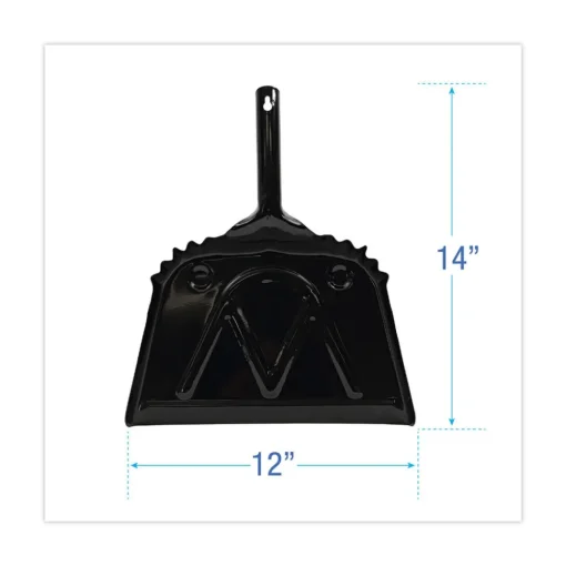 12 in. Wide Metal Dust Pan with 2 in. Handle - Black Cleaning & Janitorial Supplies