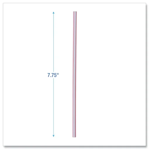 Clearance 7.75 in. Wrapped Jumbo Plastic Straws - White/Red Stripe (400/Pack, 25 Packs/Carton) Tabletop And Serveware