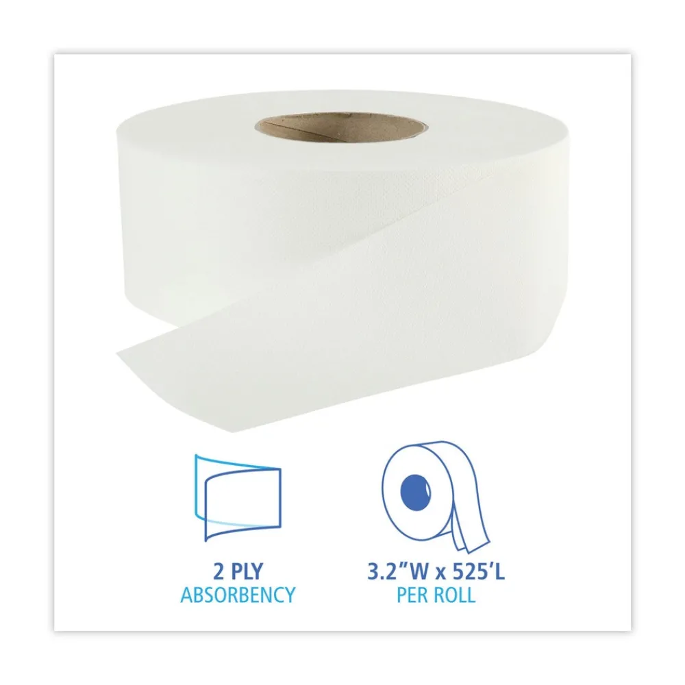 Outlet 3.2 in. x 525 ft. 2 Ply Septic Safe Jumbo Roll Bathroom Tissue - White (12/Carton) Paper & Dispensers