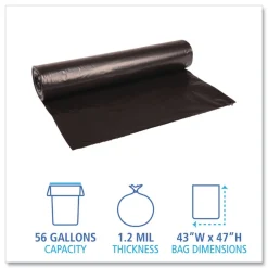 Sale 43 in. x 47 in. 56 gal. 1.2 mil Recycled Low-Density Polyethylene Can Liners - Black (100/Carton) Trash & Waste Bins