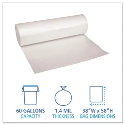 New 38 in. x 58 in. 60 gal. 1.4 mil Low Density Can Liners - Clear (100/Carton) Trash & Waste Bins
