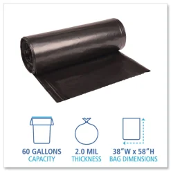 Hot 38 in. x 58 in. 60 gal. 2 mil Recycled Low-Density Polyethylene Can Liners - Black (100/Carton) Cleaning & Janitorial Supplies