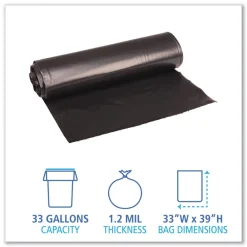 Online 33 in. x 39 in. 33 gal. 1.2 mil Recycled Low-Density Polyethylene Can Liners - Black (100/Carton) Cleaning & Janitorial Supplies