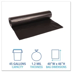 Clearance 40 in. x 46 in. 45 gal. 1.2 mil Recycled Low-Density Polyethylene Can Liners - Black (100/Carton) Trash & Waste Bins