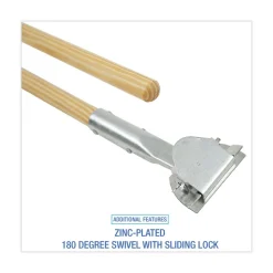 Hot 1 in. x 60 in. Lacquered Wood Swivel Head Clip-On Dust Mop Handle - Natural Cleaning & Janitorial Supplies