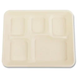 Online 8.26 in. x 0.98 in. x 10.9 in. 5-Compartment Bamboo/Sugarcane Bagasse PFAS-Free Food Tray - Tan (500/Carton) Tabletop And Serveware