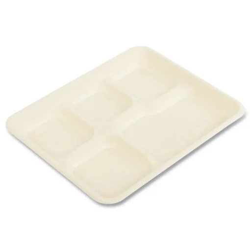 Online 8.26 in. x 0.98 in. x 10.9 in. 5-Compartment Bamboo/Sugarcane Bagasse PFAS-Free Food Tray - Tan (500/Carton) Tabletop And Serveware