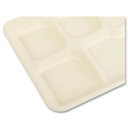 Online 8.26 in. x 0.98 in. x 10.9 in. 5-Compartment Bamboo/Sugarcane Bagasse PFAS-Free Food Tray - Tan (500/Carton) Tabletop And Serveware