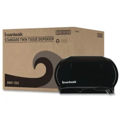 13 in. x 6.75 in. x 8.75 in. Standard Twin Toilet Tissue Dispenser - Black Paper & Dispensers