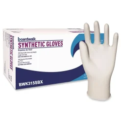 Clearance 4 mil 9.5 in. Long Powder-Free Synthetic Vinyl Gloves - Small, Beige (100/Box) Cleaning & Janitorial Supplies