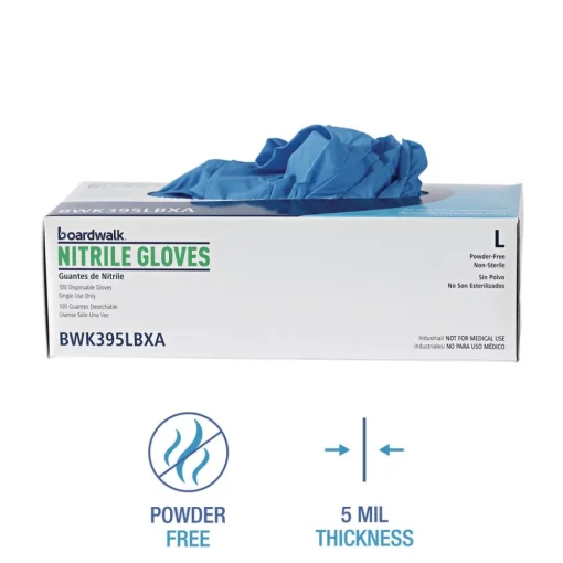 Online 5 mil Disposable General-Purpose Powder-Free Nitrile Gloves - Large, Blue (100/Box) Cleaning & Janitorial Supplies