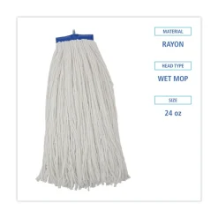 Clearance 24 oz. Cut-End Lie-Flat Rayon Wet Mop Head - White (12/Carton) Cleaning & Janitorial Supplies