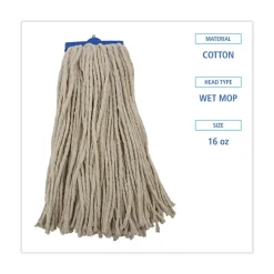 Best 16 oz. Cut-End Lie-Flat Cotton Wet Mop Head - White (12/Carton) Cleaning & Janitorial Supplies