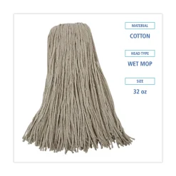 Clearance 32 oz. Economical Lie-Flat Cotton Fiber Mop Head - White (12/Carton) Cleaning & Janitorial Supplies