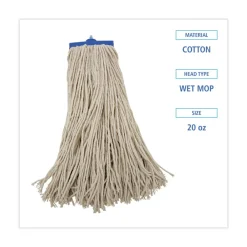 20 oz. Economical Lie-Flat Cotton Fiber Mop Head - White (12/Carton) Cleaning & Janitorial Supplies