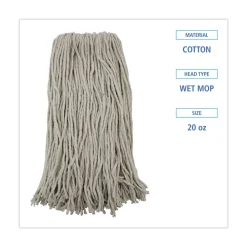 Outlet 20 oz. Premium Cut-End Cotton Wet Mop Heads - White (12/Carton) Cleaning & Janitorial Supplies