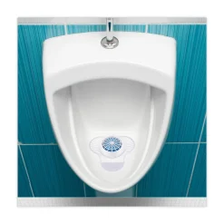 Outlet 3.25 oz. Urinal Screen with Non-Para Deodorizer Block - Green Apple Scent, Blue/White (12/Box) Odor Control