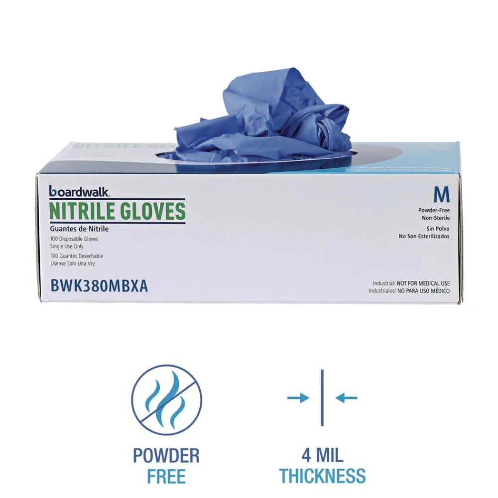 Best 380 Series 4 mil Thick 9.5 in. Long Powder-Free Disposable General-Purpose Nitrile Gloves - Medium, Blue (100/Box, 10 Boxes/Carton) Cleaning & Janitorial Supplies