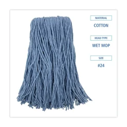 BWK2024B #24 Cotton/Synthetic Fiber Cut-End Standard Mop Head - Blue (12/Carton) Cleaning & Janitorial Supplies