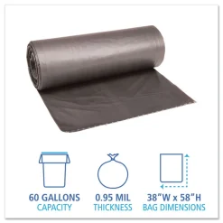 Outlet 100/Carton 60 Gallon .95 mil. 38 in. x 58 in. Low-Density Waste Can Liners - Gray Trash & Waste Bins