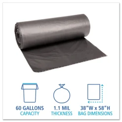 Sale H7658SGKR01 38 in. x 58 in. 1.1 mil 60 gal. Low-Density Waste Can Liners - Gray (100/Carton) Trash & Waste Bins