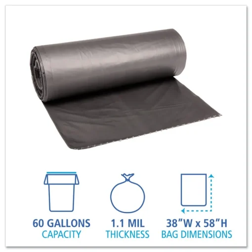 Sale H7658SGKR01 38 in. x 58 in. 1.1 mil 60 gal. Low-Density Waste Can Liners - Gray (100/Carton) Trash & Waste Bins